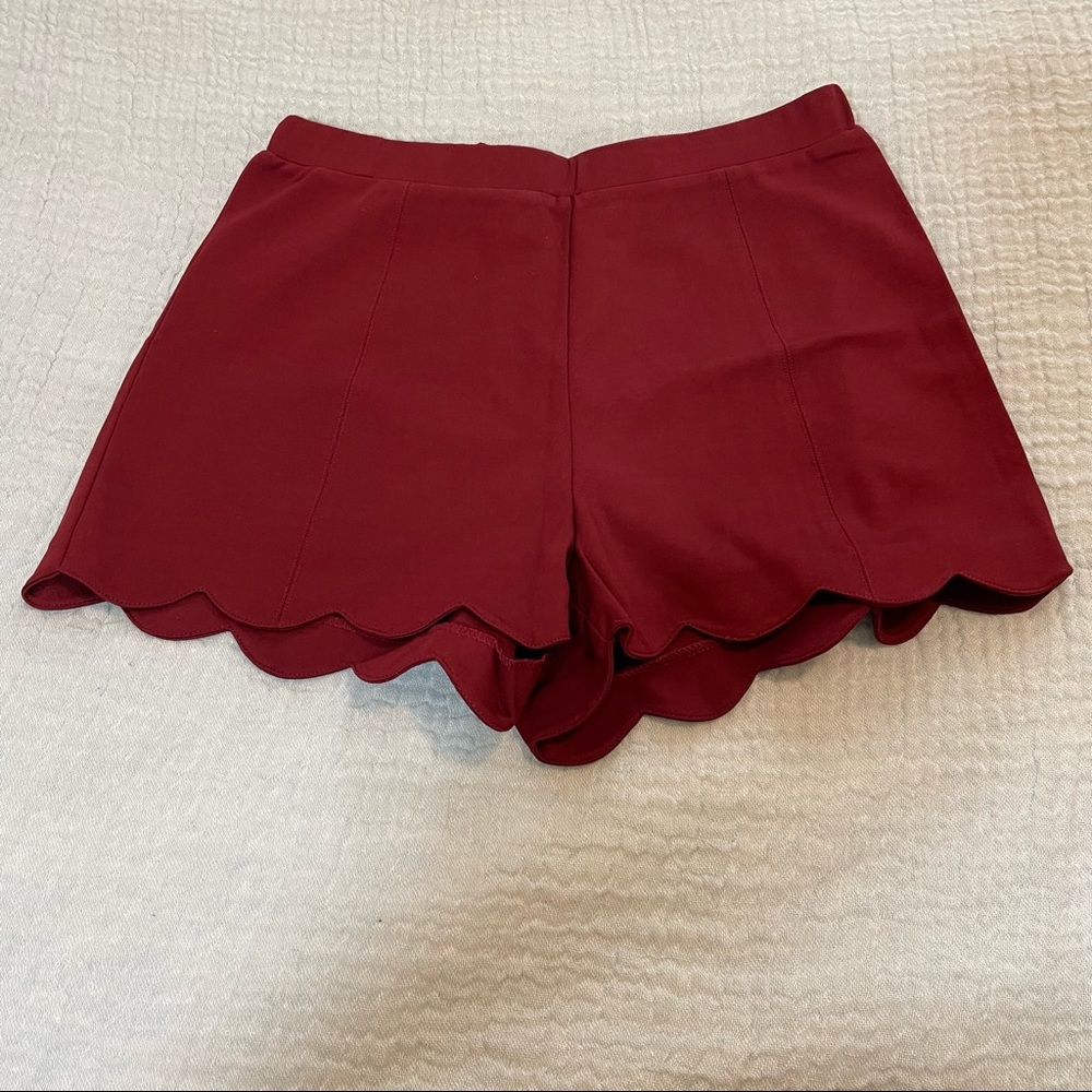 Sugar + Lips Scallop Trim Pull-On Solid Mini High Waist Shorts - Dark Red